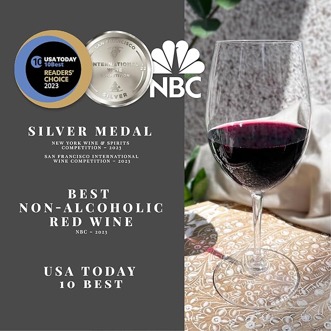 Non-Alcoholic Red Wine, Cabernet Sauvignon, Award Winning Best In Class Dealcoholized Wine, Complex & Warm, Low Sugar & Low Calorie, 750 ml (10 Bottle)