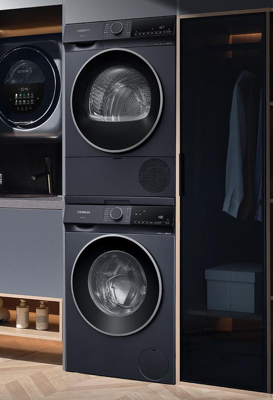 Premium Laundry Set | Front-Load Washer + Heat Pump Dryer | Space-Saving Stack Design · Quiet iQdrive · Multi-Program Care