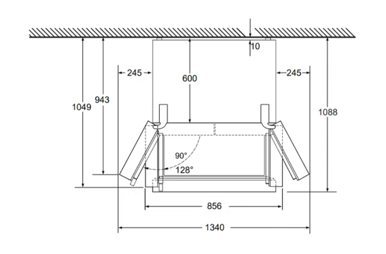 Built-In Multi-Door Refrigerator | Dual Door Top · Convertible Middle Drawer · Large Freezer Bottom | No-Frost · Zero-Fresh System (855 × 668 × 1895 mm)