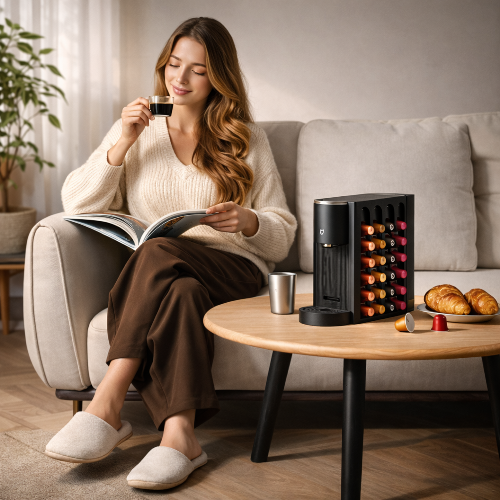 Automatic Capsule Coffee Machine with 19-Bar Pressure, Fast Heat-Up, Adjustable Cup Size, Magnetic Capsule Holder