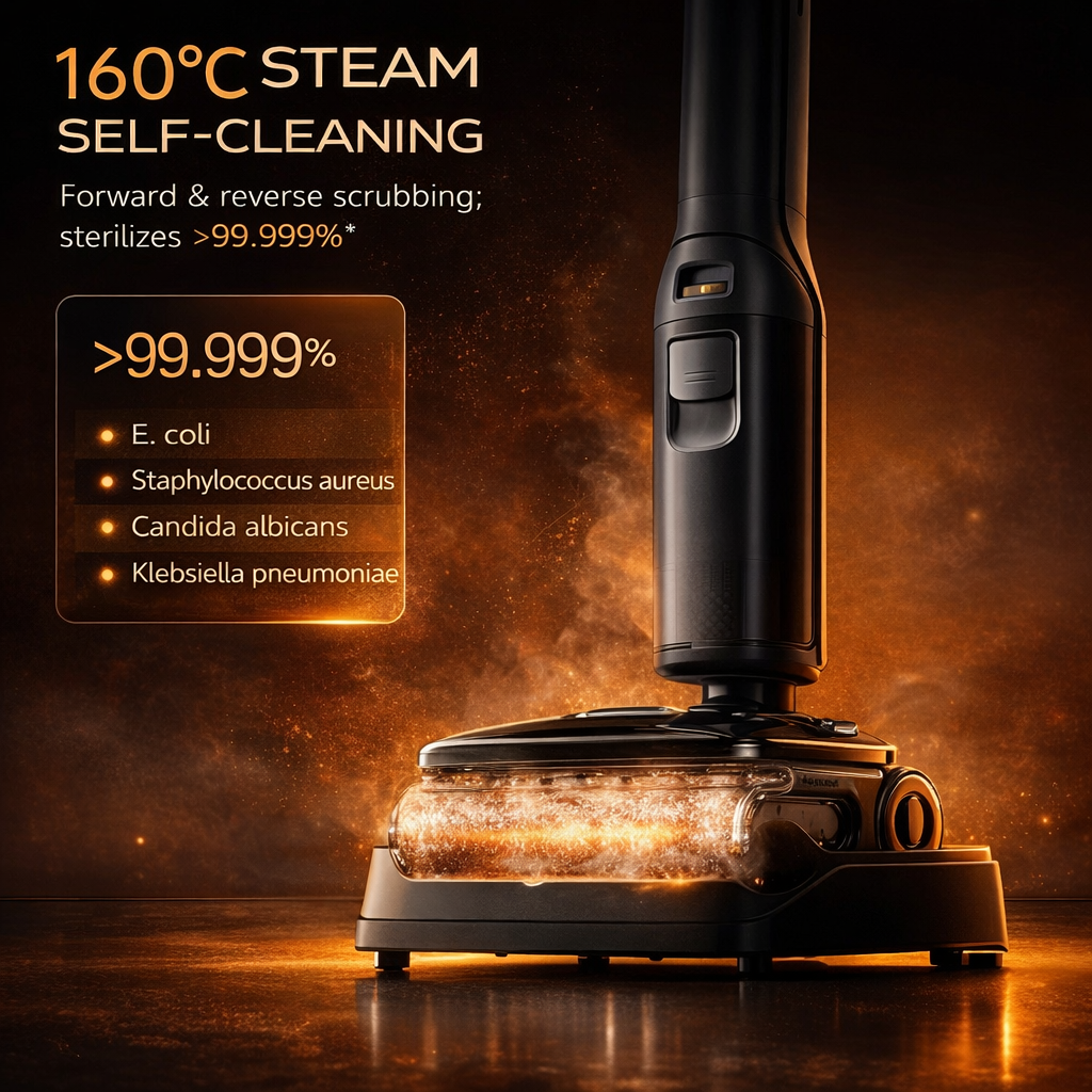 Steam Vacuum Mop, Hot Steam Floor Cleaner with Powerful Suction, Self-Cleaning Brush, Edge-to-Edge Cleaning for Hard Floors