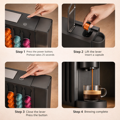 Automatic Capsule Coffee Machine with 19-Bar Pressure, Fast Heat-Up, Adjustable Cup Size, Magnetic Capsule Holder