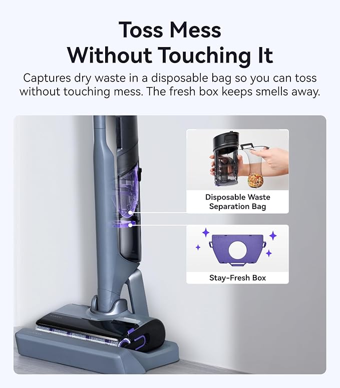 S30 Pro Wet Dry Vacuum Cleaner with 20000Pa Suction, Cordless Vacuum Mop for Hard Floors, Tangle-Free Hair-Cutting, 180° Lie Flat, 194°F Self-Cleaning, Disposable Waste Bag, Edge Cleaning