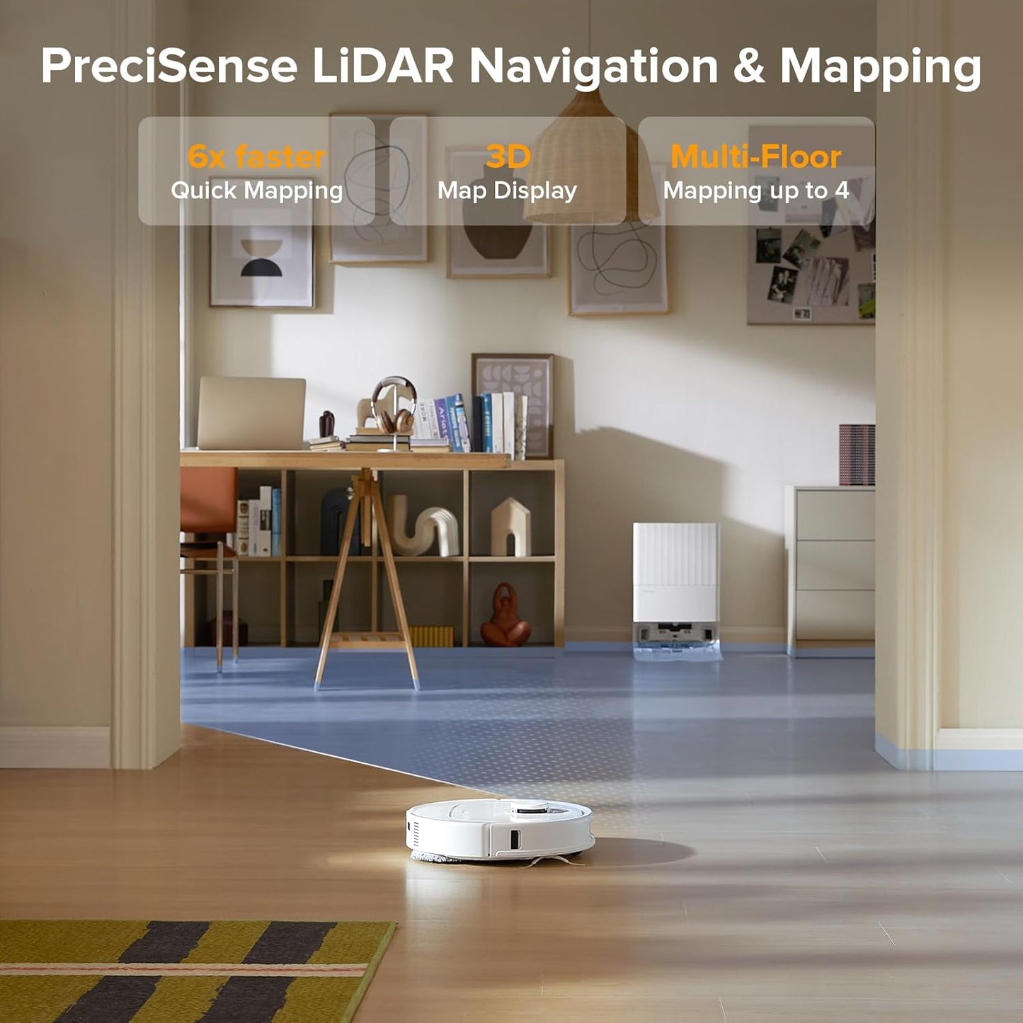 Qrevo Series Robot Vacuum and Mop, 8000Pa Suction, Upgraded from Qrevo S, Anti-Tangle Brush, Smart Obstacle Avoidance, Auto Mop Washing, All-in-One Dock, 200RPM Spinning Mops, White(QV 35A)