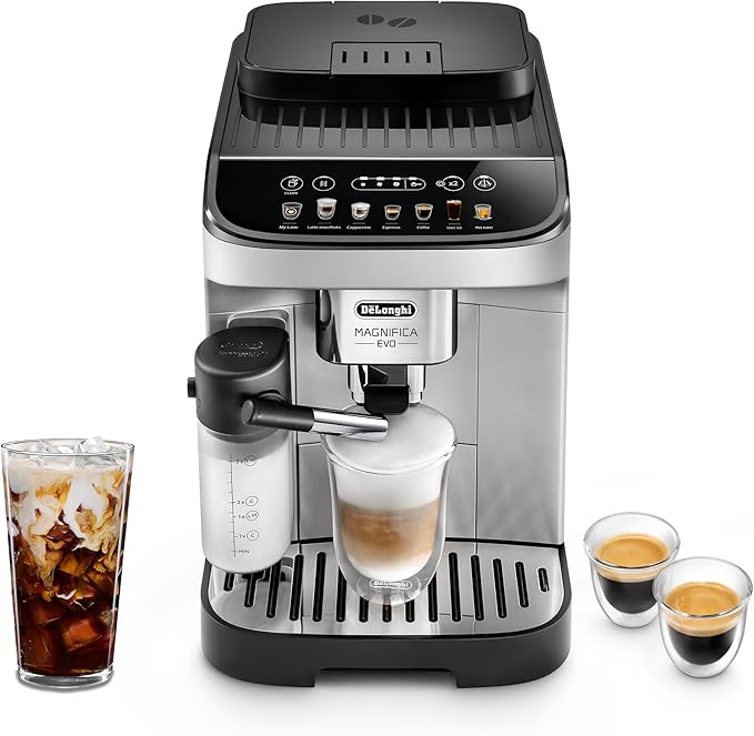Automatic Espresso & Coffee Machine with Auto Milk Frother, Built-in Grinder & Auto-Clean Function - For Latte, Cappuccino, Americano, Iced Coffee,Silver