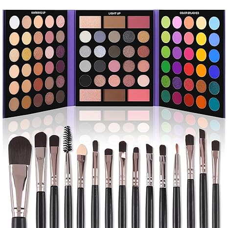 Eyeshadow Palette with 15Pcs Brushes Makeup Set, Pigmented 86 Colors Make Up Sets Valentine's Gift, Matte Shimmer Glitter Eye Shadow Pallet Highlighter Contour Blush Powder Brush Beauty Kit