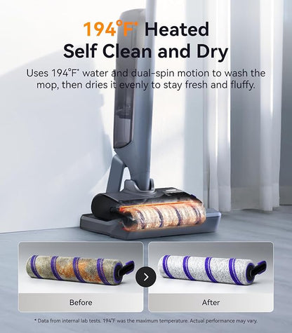 S30 Pro Wet Dry Vacuum Cleaner with 20000Pa Suction, Cordless Vacuum Mop for Hard Floors, Tangle-Free Hair-Cutting, 180° Lie Flat, 194°F Self-Cleaning, Disposable Waste Bag, Edge Cleaning