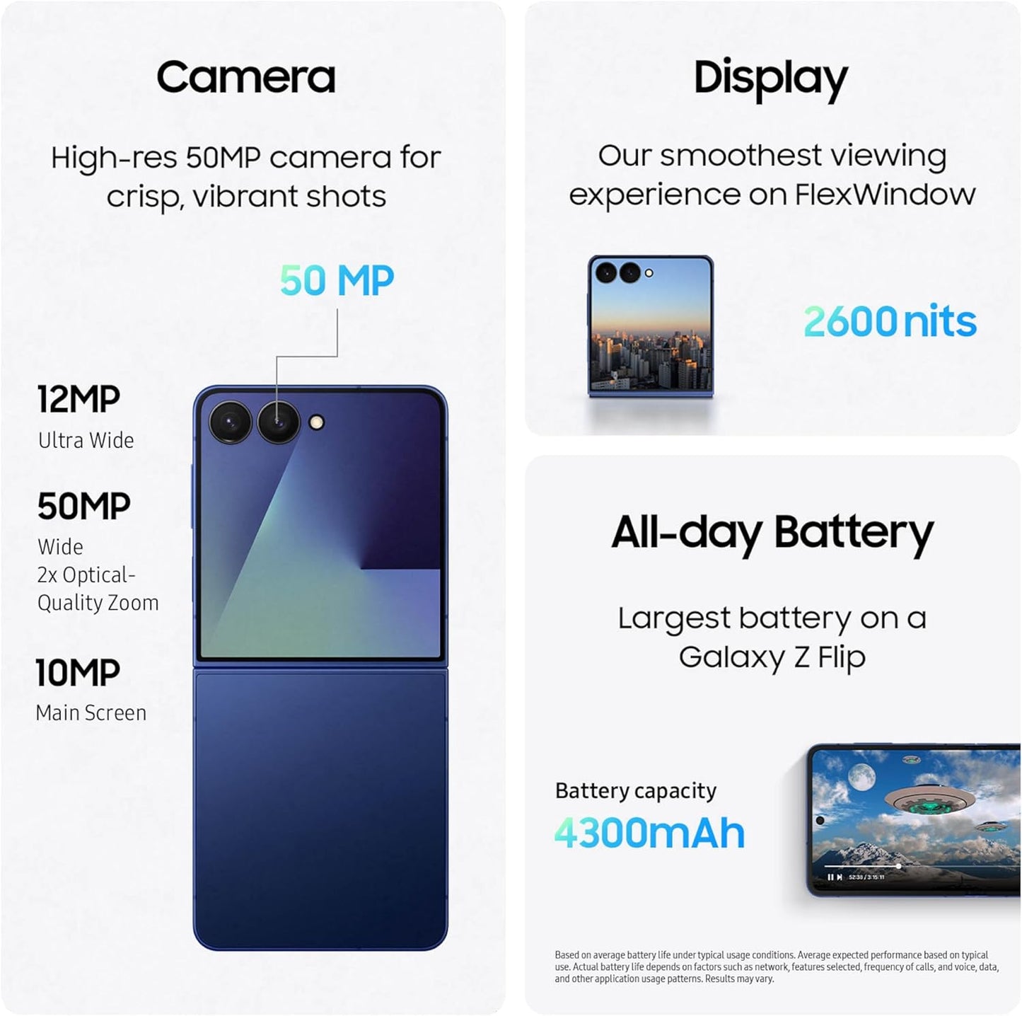 Galaxy Z Flip7 Cell Phone, 512GB AI Smartphone, Unlocked Android, Long Battery Life, 2025, Blue Shadow