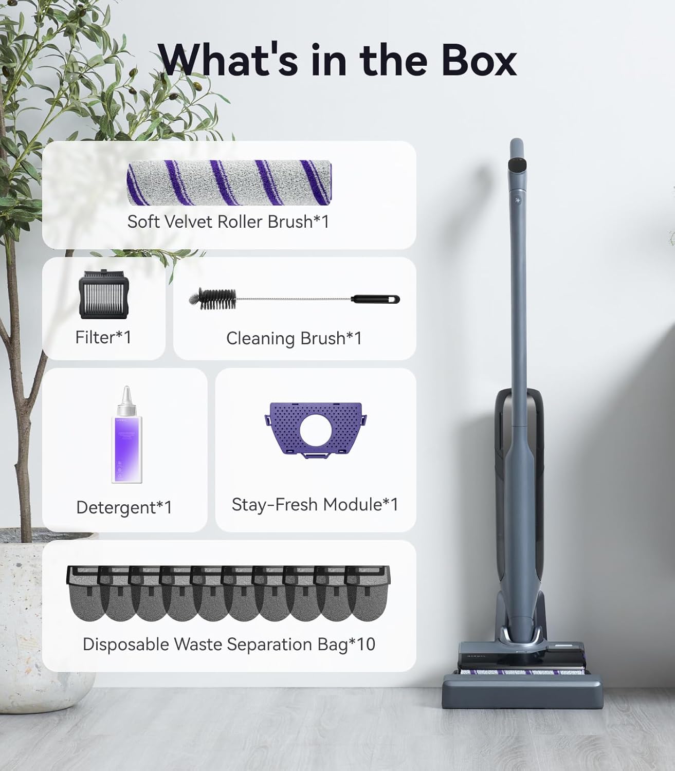 S30 Pro Wet Dry Vacuum Cleaner with 20000Pa Suction, Cordless Vacuum Mop for Hard Floors, Tangle-Free Hair-Cutting, 180° Lie Flat, 194°F Self-Cleaning, Disposable Waste Bag, Edge Cleaning