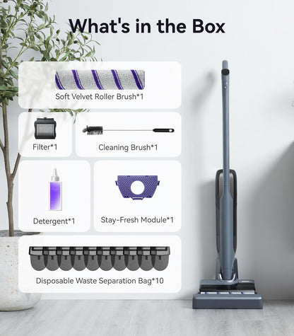 S30 Pro Wet Dry Vacuum Cleaner with 20000Pa Suction, Cordless Vacuum Mop for Hard Floors, Tangle-Free Hair-Cutting, 180° Lie Flat, 194°F Self-Cleaning, Disposable Waste Bag, Edge Cleaning