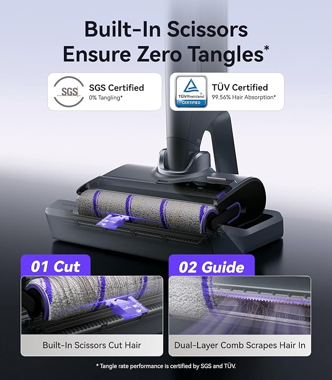 S30 Pro Wet Dry Vacuum Cleaner with 20000Pa Suction, Cordless Vacuum Mop for Hard Floors, Tangle-Free Hair-Cutting, 180° Lie Flat, 194°F Self-Cleaning, Disposable Waste Bag, Edge Cleaning