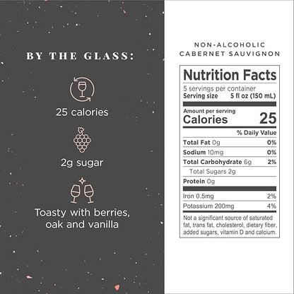 Non-Alcoholic Red Wine, Cabernet Sauvignon, Award Winning Best In Class Dealcoholized Wine, Complex & Warm, Low Sugar & Low Calorie, 750 ml (10 Bottle)