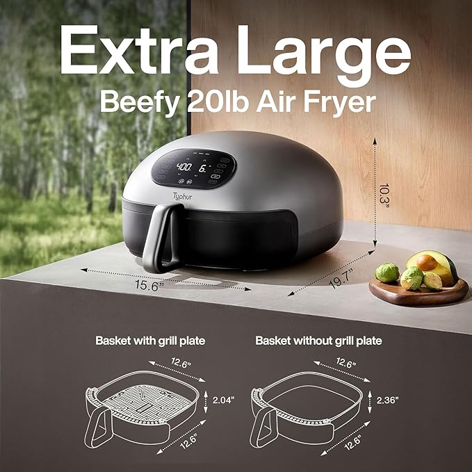 2 Air Fryer, Extra Large Airfryer with Superior Airflow, Self-cleaning Smart Digital Fryer with PFAS free Basket for Quick Easy Meals, Fits a 12" Pizza or 4-Slice Toast