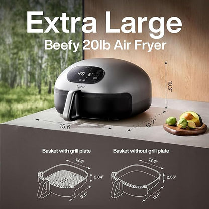 2 Air Fryer, Extra Large Airfryer with Superior Airflow, Self-cleaning Smart Digital Fryer with PFAS free Basket for Quick Easy Meals, Fits a 12" Pizza or 4-Slice Toast