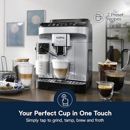 Automatic Espresso & Coffee Machine with Auto Milk Frother, Built-in Grinder & Auto-Clean Function - For Latte, Cappuccino, Americano, Iced Coffee,Silver