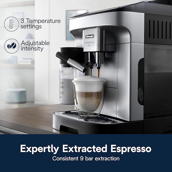 Automatic Espresso & Coffee Machine with Auto Milk Frother, Built-in Grinder & Auto-Clean Function - For Latte, Cappuccino, Americano, Iced Coffee,Silver